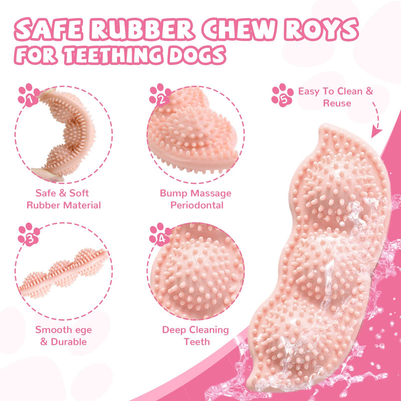 ABRRLO 6 Pack Puppy Chew Toys for Teething Small Dogs Toys for Puppies Cute Pink Soft Durable Rubber Pea Ball Rope Pet Toy for Anxiety Relief Cleaning Teeth and Protect Oral Health - BeesActive Australia
