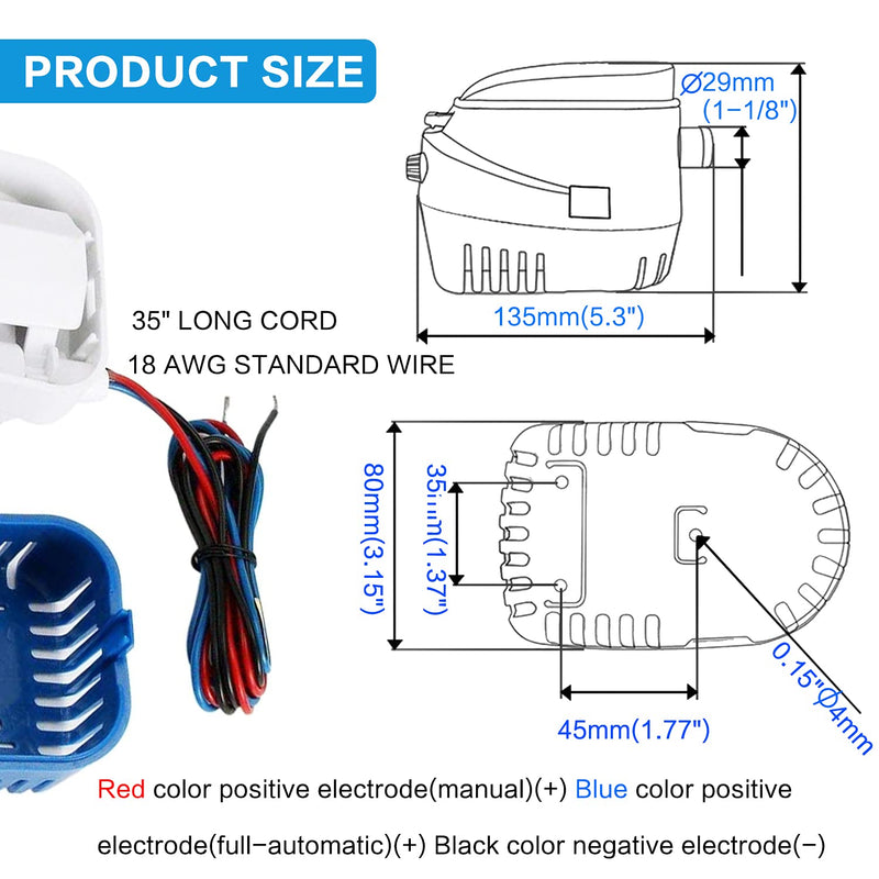 iztor Marine Automatic Submersible Boat Bilge Water Pump 12V 1100 GPH Auto Float Switch K2999 - BeesActive Australia