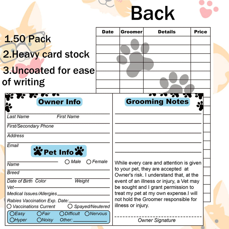 Dog Grooming Cards Groomer Information Check-in Cards for Pet Dog and Cat 4 x 6 Inch Groomer Client Profile Service Record Clip Card for Professional Pet and Cat Groomers, Kennel Care 50 Pack - BeesActive Australia