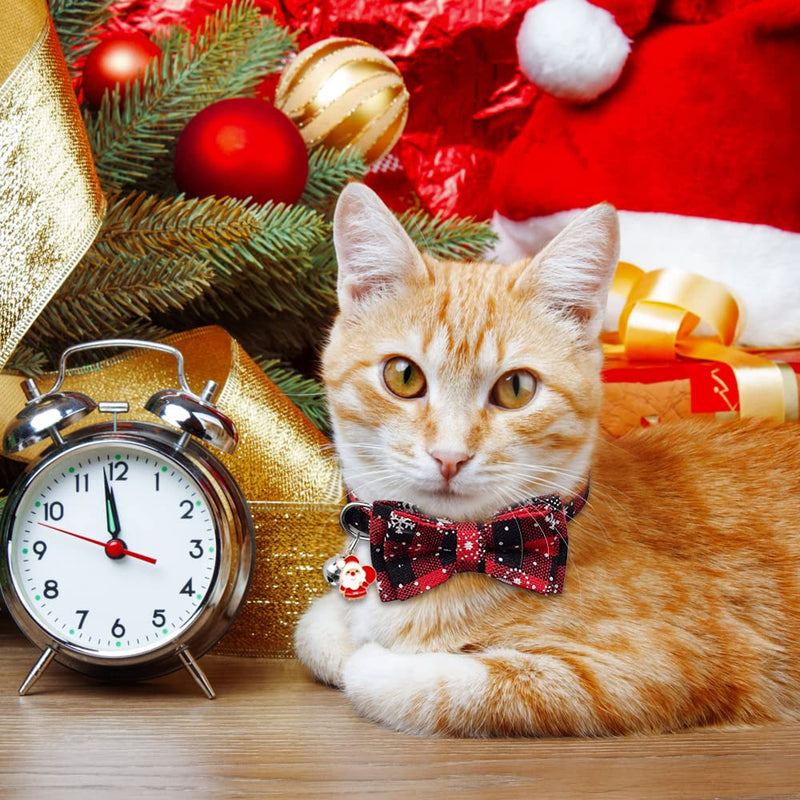 YUJUN 3Pack Christmas Cat Collars Breakaway with Bow tie and Bell Christmas Adjustable Plaid Snowflake Collar Buckle Safety for Puppy Kittens - BeesActive Australia