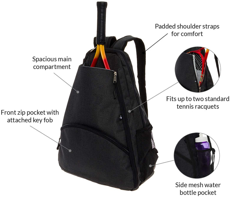 LISH Men's Court Advantage Tennis Backpack - Racket Holder Sport Bag for Tennis, Racquetball, Squash Black - BeesActive Australia