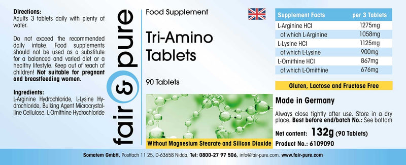 Fair & Pure® - Amino Acid Tablets - arginine, ornithine and lysine - Vegan - 90 Tablets - BeesActive Australia