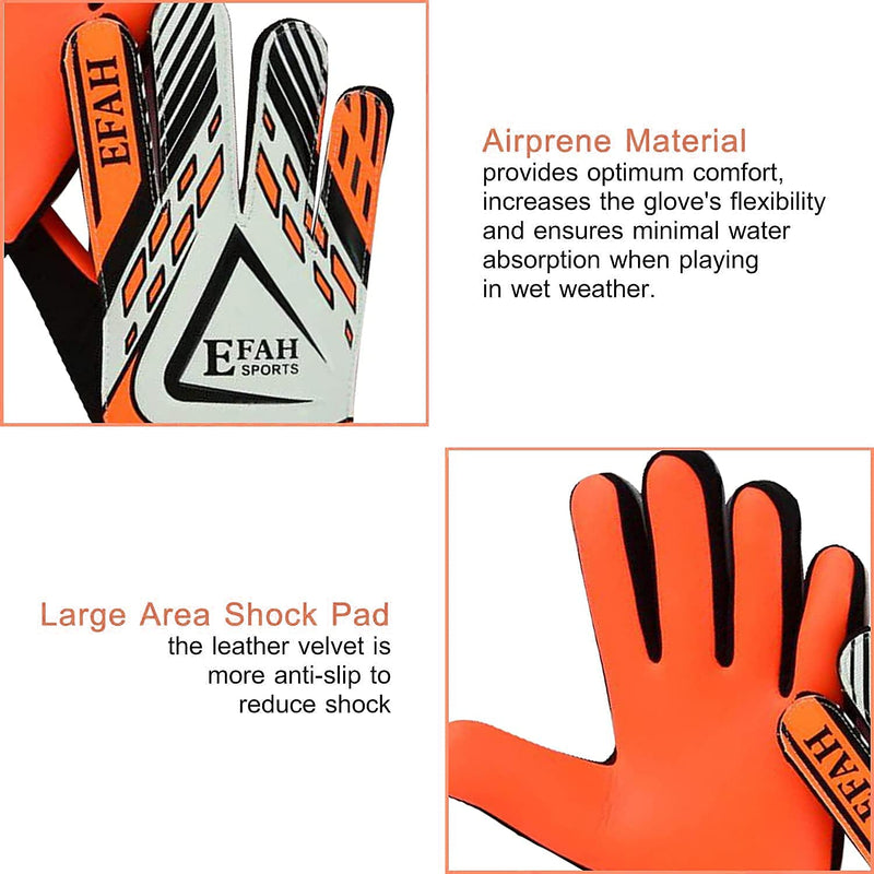EFAH SPORTS Soccer Goalie Goalkeeper Gloves for Kids Boys Children Football Gloves with Strong Grips Palms Size 5 suitable for 9 to 12 years old Black/Orange - BeesActive Australia