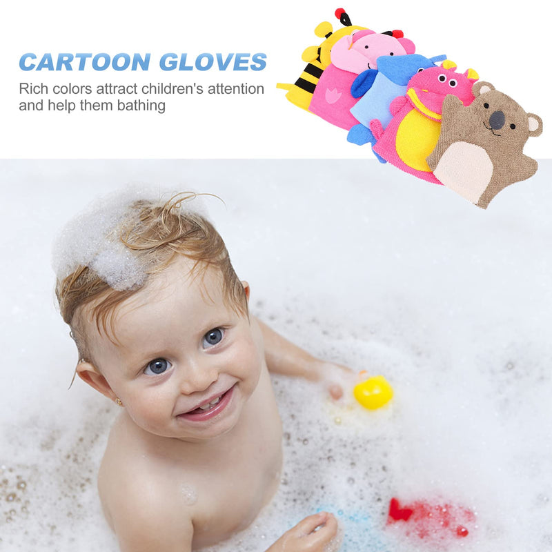 STOBOK 5pcs Kids Bath Sponge Mitt Glove for Toddler Cute Animal Shower Bathing Mitt Loofah Soft Wash Gloves Body Scrub for Baby Toddler(Random Style) - BeesActive Australia