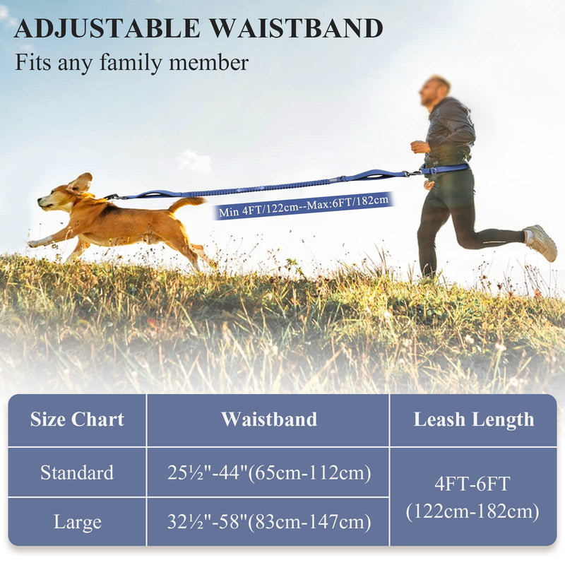VIVAGLORY Hands Free Dog Leash with Shock-Absorbing Bungee for Medium & Large Dogs, Reflective Adjustable Waist Leash with Dual Padded Handle for Walking, Jogging, Running, Hiking Fits waist 25½"~44" Navy Blue/Black - BeesActive Australia
