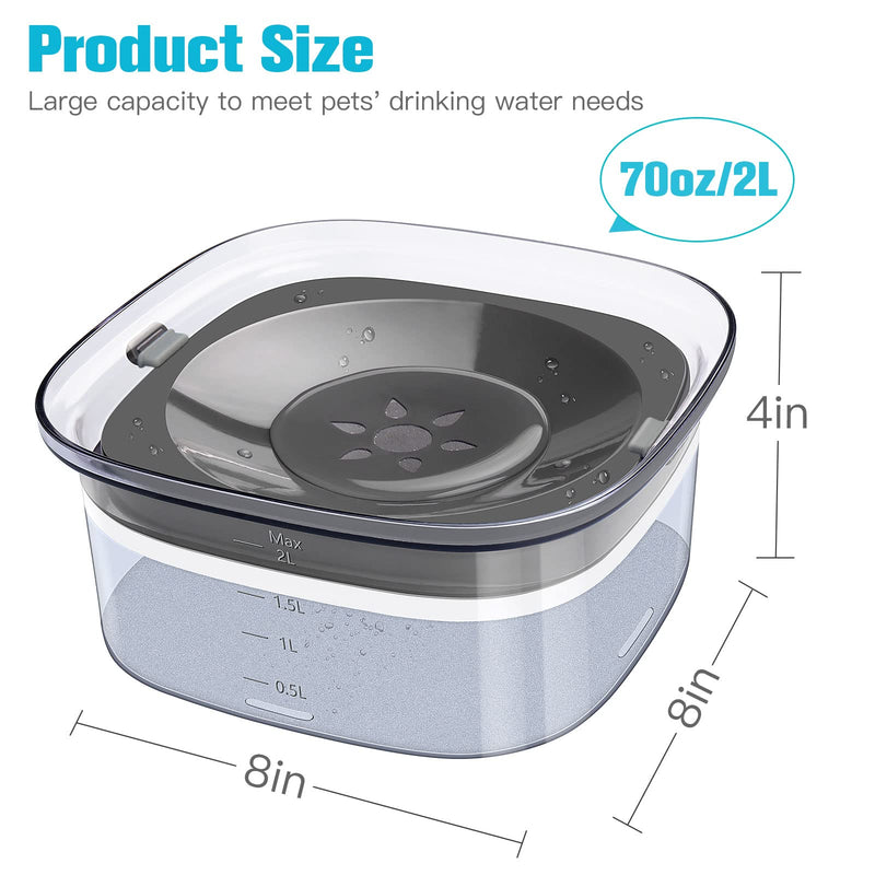 UPSKY 70oz Dog Water Bowl 2L No Spill Dog Bowl Large Capacity Slow Water Feeder, Spill Proof Dog Bowl Transparent Pet Water Dispenser Vehicle Carried Travel Slow Drinking Water Bowl for Dogs, Cats 1.grey - BeesActive Australia