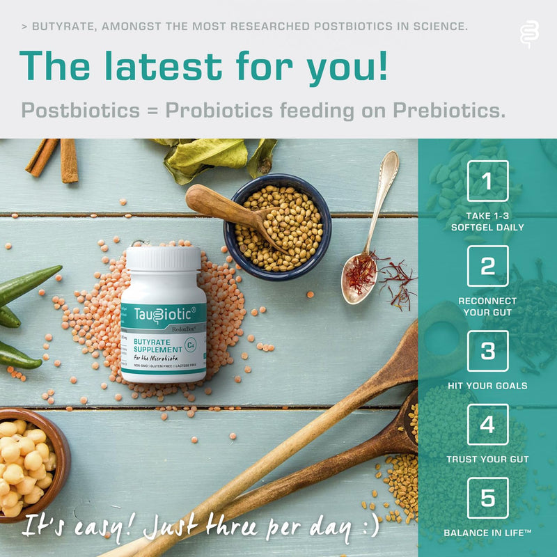 TauBiotic� 30 caps. by RedoxBox� - Butyrate (tributyrin) Gut Microbiota & Digestion Support. 30 Count (Pack of 1) - BeesActive Australia