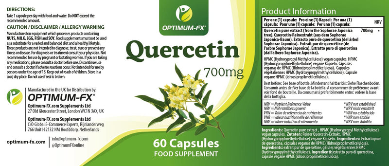 Quercetin 700mg Capsules Not Tablets High Strength Naturally High in Bioflavenoids � 60 Capsules 1 - BeesActive Australia