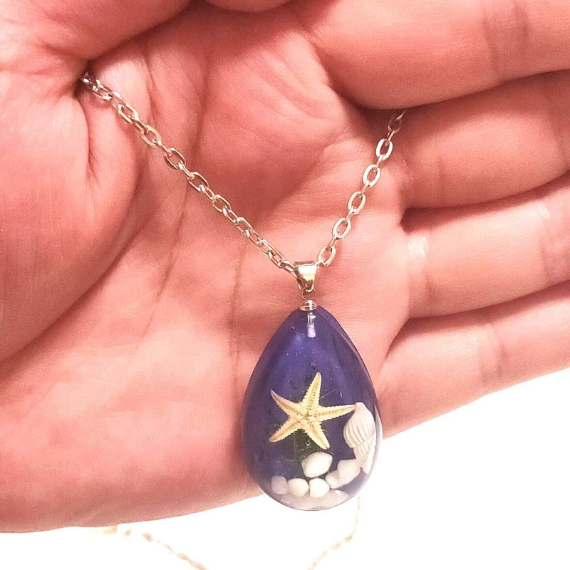 Starfish Conch Specimen Pendant Necklace Cute Seaweed Water Drop Chain Undersea Plant Y-Shape Necklace Jewelry for Women and Girls (Purple) Purple - BeesActive Australia