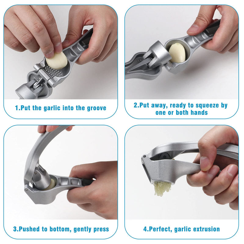 Garlic Press, Garlic Mincer Easy-squeeze Ergonomic Handle, Rust Proof, No Need To Peel, Professional Ginger Press & Garlic Crusher with Handy Cleaning Brush- Dishwasher Safe - BeesActive Australia