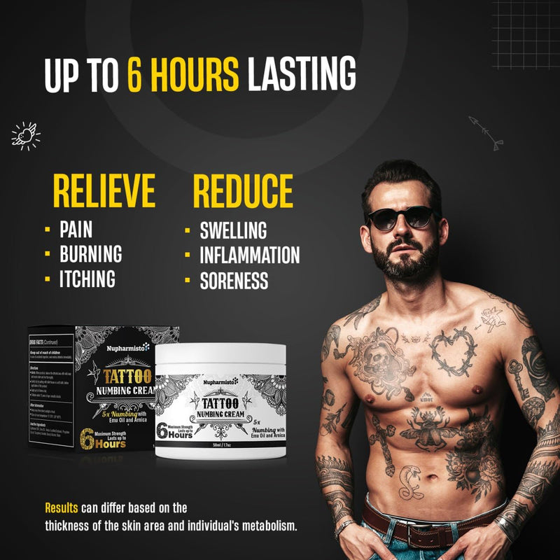 Nupharmisto Tattoo Numbing Cream(50ml/1.7floz), 6 Hours Maximum Strength Painless Tattoo Numbing Cream with 5x Numbing, Emu Oil and Arnica.50ml - BeesActive Australia