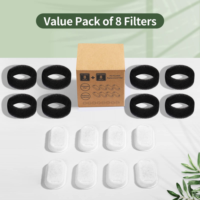 8 Pack Cat Water Fountain Filters with 8 Sponges, Pet Replacement Filters for Stainless Steel 108oz/3L, 67oz/2L Pet Fountain 8 Filters & 8 sponges - BeesActive Australia