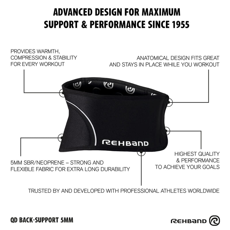 Rehband QD Back Support, 1 Piece, Back Compression 5mm Neoprene, Stability Black XX-Large - BeesActive Australia