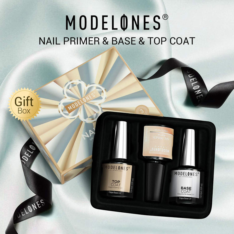 Gel Top Coat and Base Coat With Nail Primer, 3Pcs No Wipe Base and top coat Gel Nail Polish Nail Bond Primer, 10ml New Upgraded Formula Long-Lasting Gel Nail kit by Modelones clear - BeesActive Australia