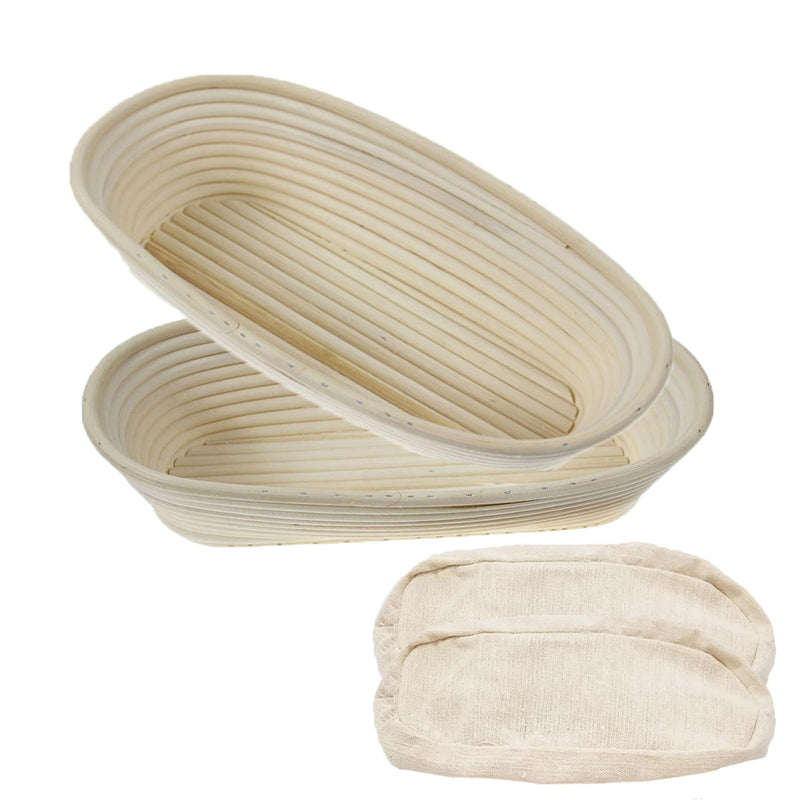 2 Pack 10 Inch Oval Bread Proofing Basket,Banneton Basket Bread Baking Bowl with Linen Liner Cloth, for Professional & Home Bakers Baking 10 inches Oval 2 pack - BeesActive Australia