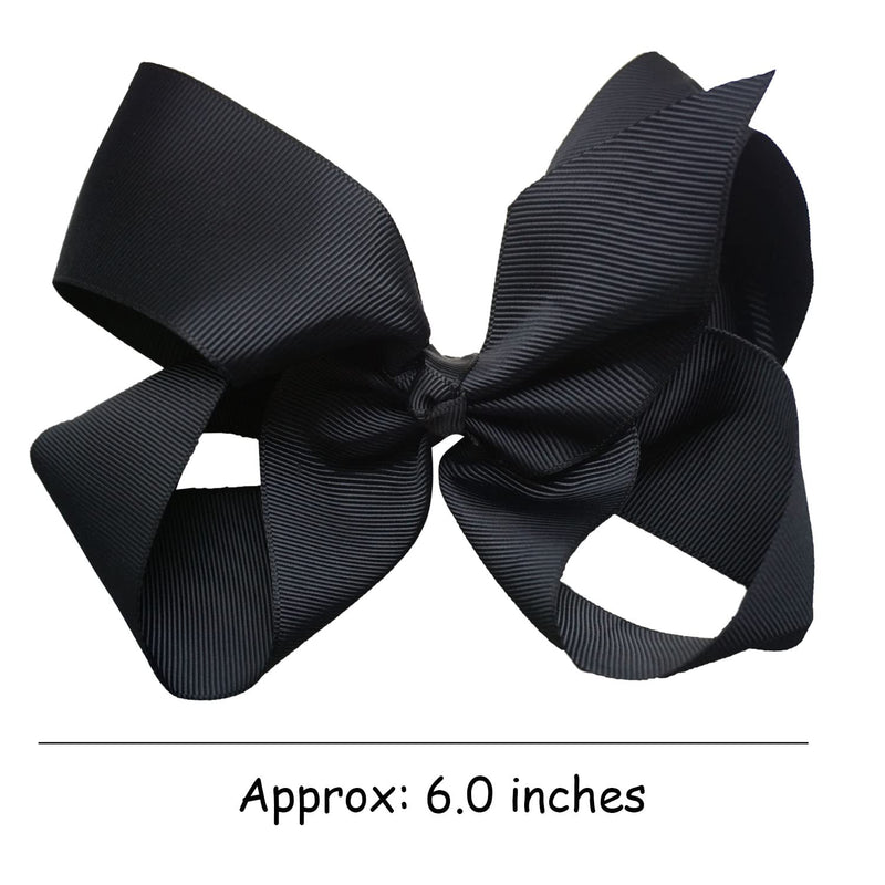 Jeffan 2Pcs 6 Inch Large Grosgrain Ribbon Baby Girls Hair Bows Clip School Bobbles for Toddler Teens (Black) Black - BeesActive Australia