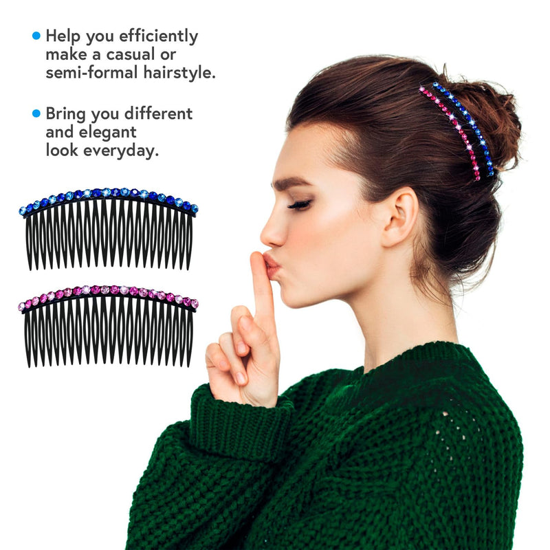 MARY LAVENDER Side Hair Combs with Rhinestone for Women Hold Bangs Hair Twist Comb French Twist Hair Pin Clips Hair Accessories Decorative Comb for Women Kids Girls 5pcs - BeesActive Australia