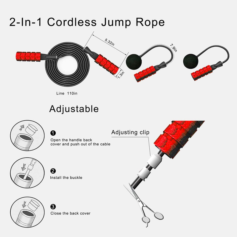 Weighted Cordless Jump Rope With Rope 9.2ft, YOUTING 2-in-1 Adjustable Ropeless Jump Rope for Indoor & Outdoor Fitness Beachbody MBF Program, Cardio Workout, for Men, Women, Kids - BeesActive Australia