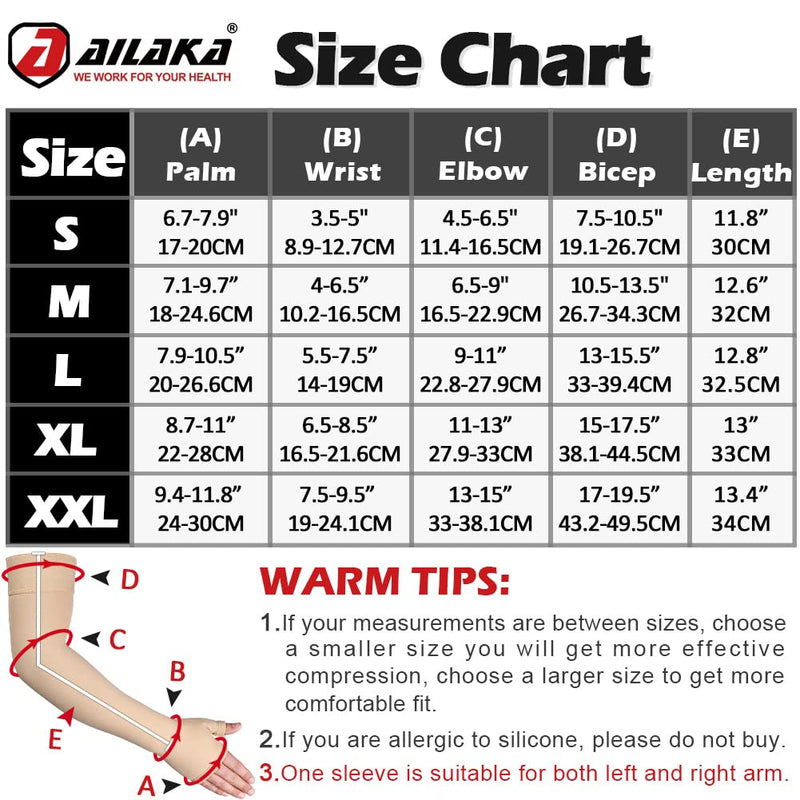 Ailaka Lymphedema Compression Arm Sleeve（Single）with Gauntlet for Men Women - 20-30 mmHg Medical Compression Arm Sleeve Full Arm Support Brace For Pain Relief, Swelling, Edema, Post Surgery Recovery Beige Large（Single） - BeesActive Australia