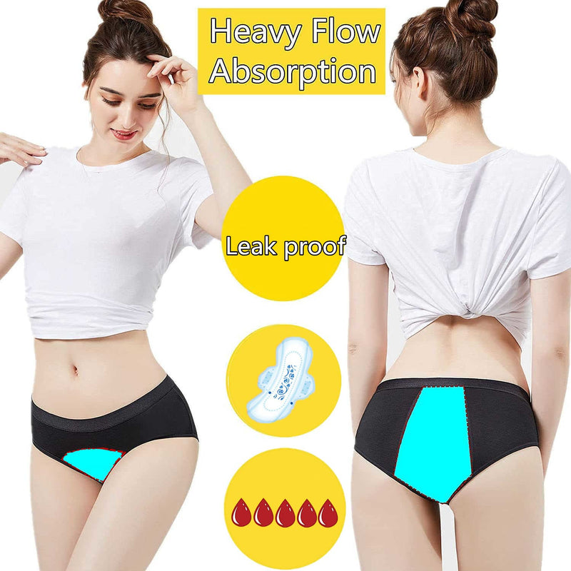 ZVZK Period Panties Heavy Flow 30ML Women Absorbent Leak Proof Panty Pants Menstrual Underwear Briefs Hipster M Black 3 Pack - BeesActive Australia