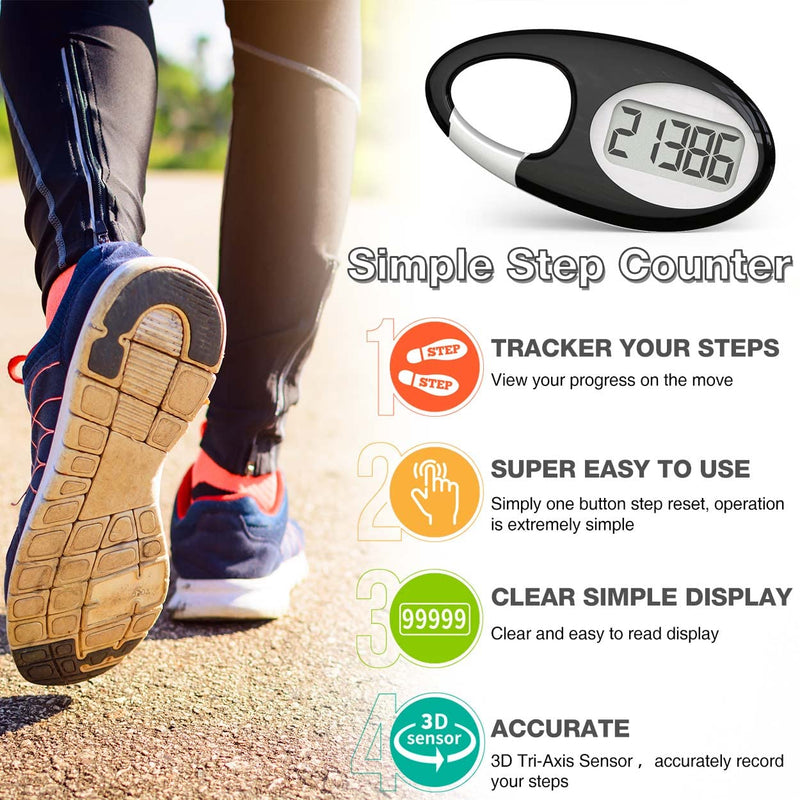Simple 3D Step Counter, Walking Pedometer, Steps Tracker with Neck Lanyard / Carabiner for Men Women Teens Adults Seniors (Silver-White) - BeesActive Australia