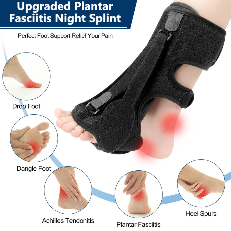 exhood Plantar Fasciitis Night Splint, Plantar Fasciitis Relief Brace, 3 Adjustable Straps Plantar Fasciitis Night Splint Relief Plantar Fasciitis, Foot Drop, Achilles Tendonitis, Day&Night Black - BeesActive Australia