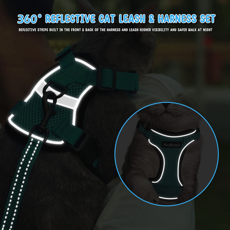 PetBonus Adjustable Cat Harness and Leash, Escape Proof Safe Breathable Pet Vest Harnesses for Walking, Easy Control Reflective Strip Comfortable Leash and Harness Set Jacket for Cats, Kitten, Kitty Turquoise X-Small - BeesActive Australia