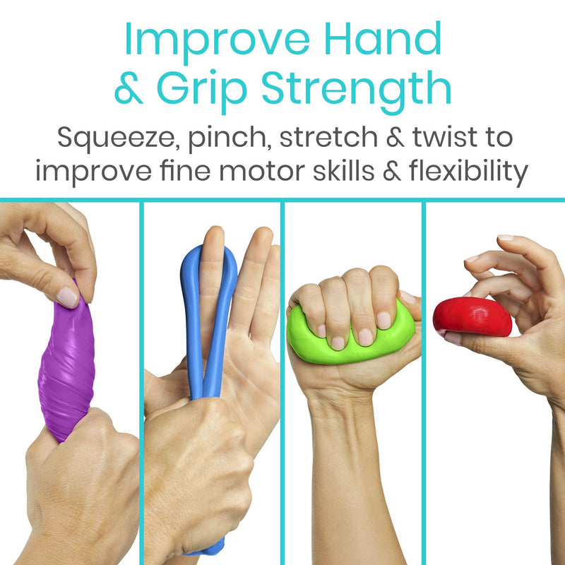 Vive Therapy Putty (6 Pack 18 oz) - Therapeutic, Occupational and Exercise Tool - Thinking and Stress - Finger, Hand Grip Strength Exercises - Extra Soft, Medium, Firm Resistance - Adult, Children All Resistances - BeesActive Australia