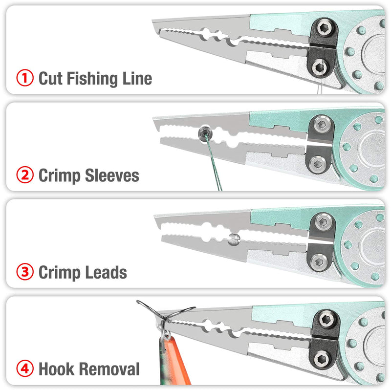 HAUSHOF Aluminum Fishing Pliers and Fish Lip Gripper, Stainless Steel Multi-Function Fishing Pliers Hook Remover with Tungsten Carbide Cutters, Coiled Lanyard and Sheath - BeesActive Australia