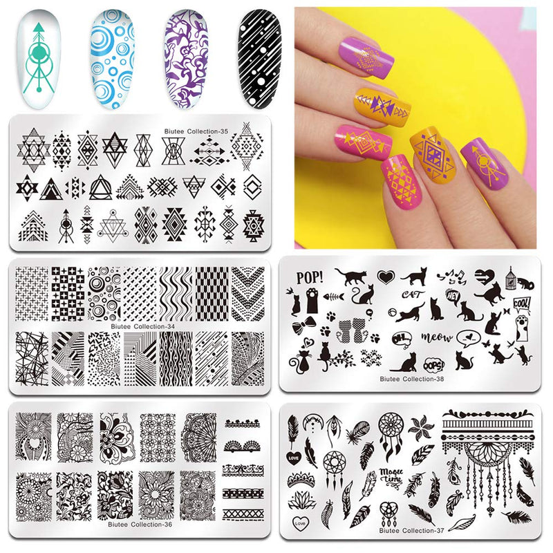 Biutee Nail Stamping Plates 5PCS Nail Stamping Polish Gel 8PCS Nail Stamper Set 1 Double Head Stampers with Scrapers Nail Art Stamping Kit Leaves Flowers Animal Template Image Plate… - BeesActive Australia