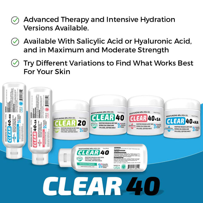 CLEAR 40, 40% Urea Gel, 8 oz w/Tea Tree & Coconut Oil, Aloe Vera Extract, Works on Calluses & Corns, Moisturizes & Softens Cracked Heels, Feet, Elbows, Hands, Nails, Superior Hydration to Urea Creams - BeesActive Australia