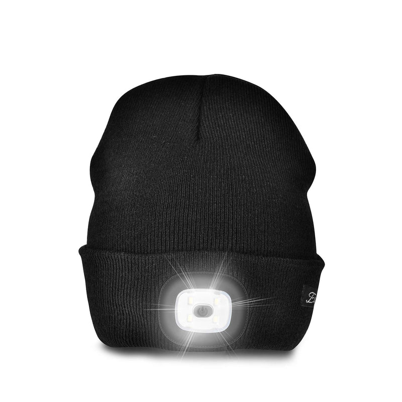 Etsfmoa Unisex LED Beanie Hat with Light, Gifts for Men Dad Him and Women USB Rechargeable Winter Knit Lighted Headlight Headlamp Cap (Black) Black - BeesActive Australia