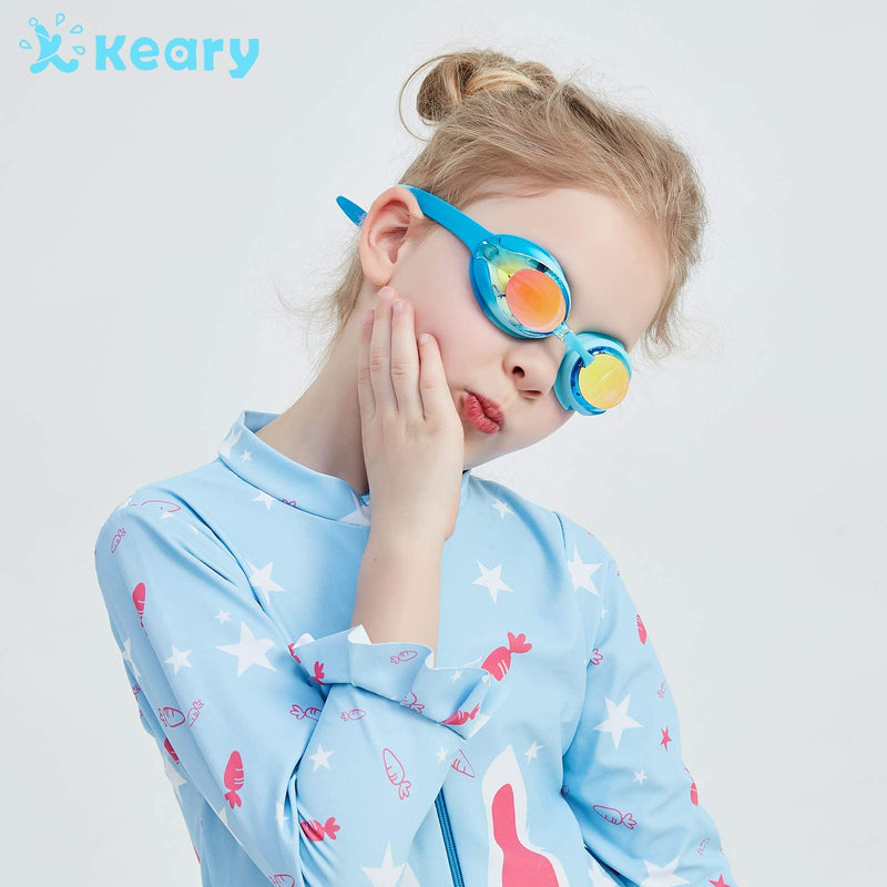 Keary 2 Pack Kids Swim Goggles for Toddler Kids Youth(3-9),Anti-Fog Waterproof Anti-UV Clear Vision Water Pool Goggles Mirrored Blue & Light Blue(2 Pack) - BeesActive Australia