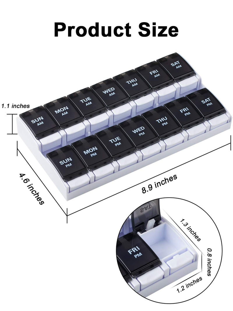 BUG HULL Pill Box 7 Day AM PM, Pill Organiser 2 Times a Day, Large Compartments Rainbow BPA Free (Black) - BeesActive Australia