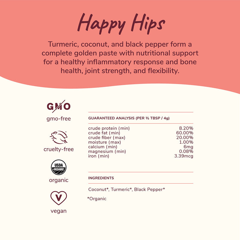 kin+kind Hip and Joint Supplement Dogs and Cats - Organic Healthy Hip & Joint Supplement for Dogs and Cats - Vet Formulated Natural Formula with Organic Turmeric, Black Pepper and Coconut- Made in USA 4 oz - BeesActive Australia