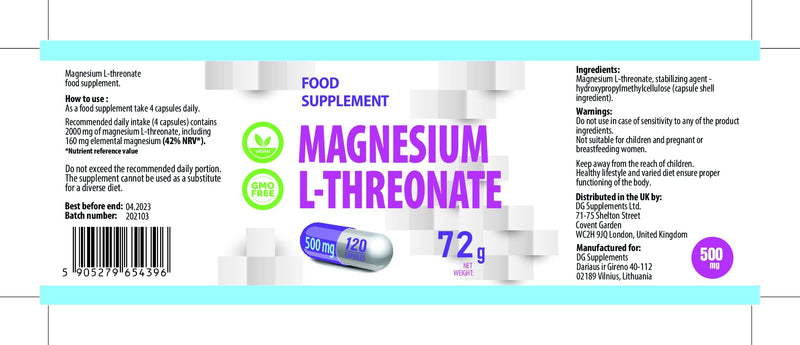 Hepatica Magnesium L-Threonate 2000mg Per Serving 120 Vegan Capsules, Manufactured in Facility Certified by HACCP, GMP, ISO - BeesActive Australia