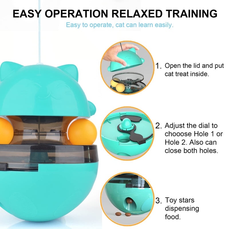 Cdycam Dog Treat Ball Treat Dispensing Interactive Dog Toys for Dogs, Wobble Wag Talking Ball Giggle Squeaky Dog Puzzle Toy for Boredom Slow Feeder cat food dispenser toy lake blue - BeesActive Australia