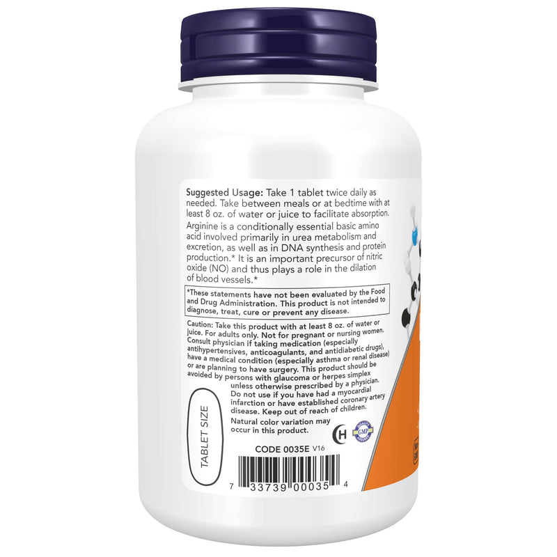 NOW Supplements, L-Arginine 1,000 mg, Nitric Oxide Precursor*, Amino Acid, 120 Tablets - BeesActive Australia