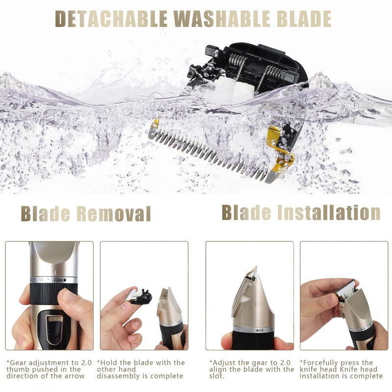 Dog Grooming Clippers,Low Noise Cordless Dog Grooming Kit for Grooming Thick Coats Dog Shears Rechargeable Dog Clippers for Grooming for Dogs, Cats and Other Pet Grooming kit (Gold) Gold - BeesActive Australia