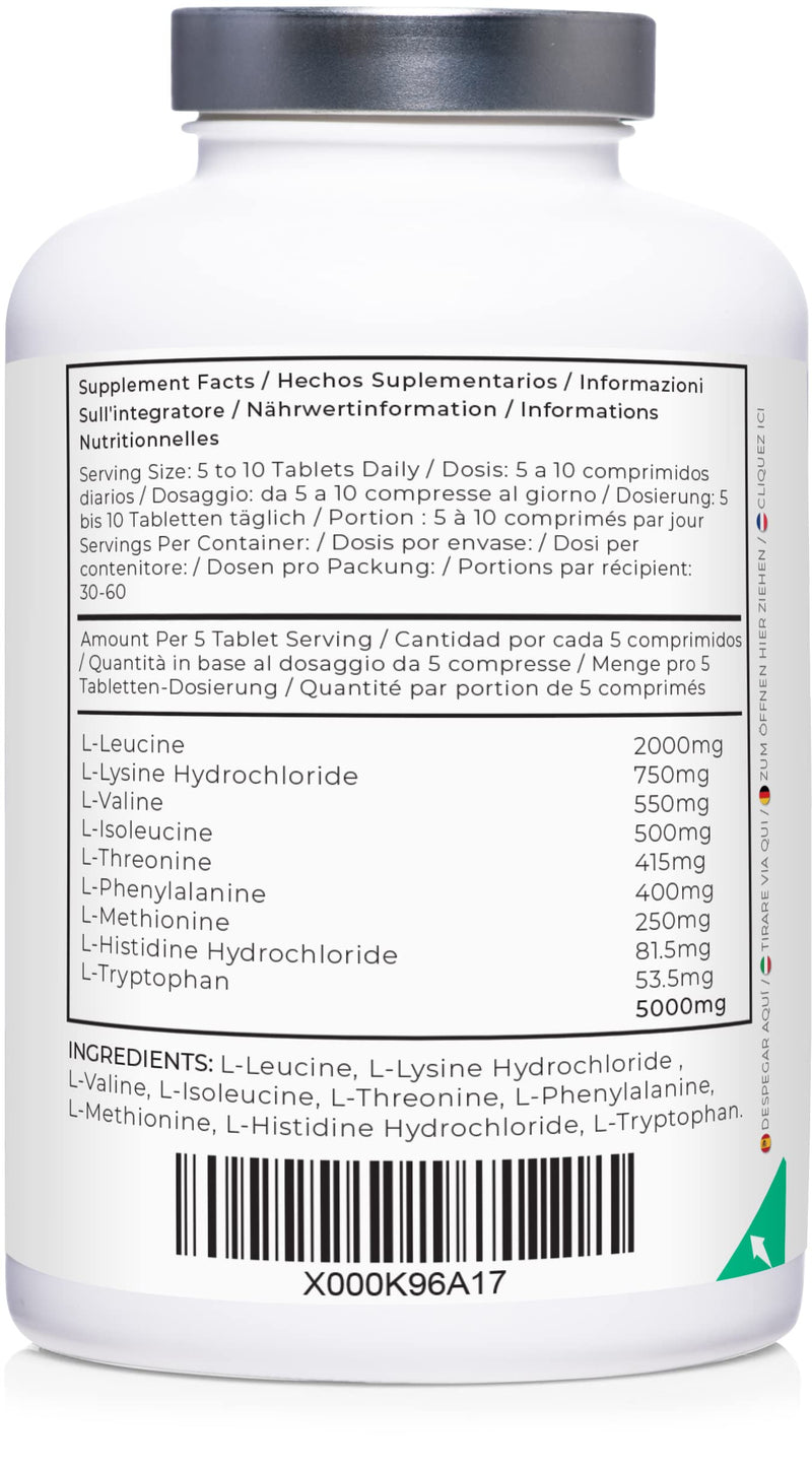 Essential Amino Acids by LLS - All 9 EAA Amino Acids with All 3 BCAA's Plus 6 More EAA's Necessary to Build and Repair Muscle | Perfect Pre Workout | 300 Tablets / 60 Servings | 5-10g per Serving | Made in UK Under GMP License | New Formula - Increased... - BeesActive Australia