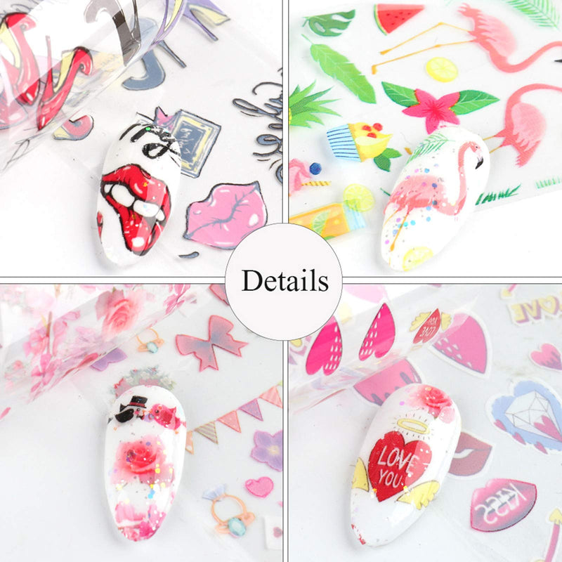 Heat Lips Nail Foil Transfer Stickers Valentine Nail Art Foils Decals Sexy Red Lips Romantic Rose Love Heart Nail Art Stickers Nail Designs Supplies Acrylic Nails Art Decoration (10 Sheets) - BeesActive Australia