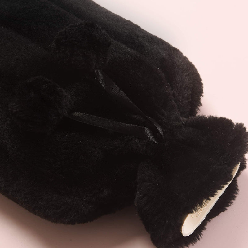 Zimel Homes- Premium Soft Fleece Faux Cover with Hot Water Bottle-2litre -Easily Removable Cover- Hot Water Bag for Pain Relief, Neck and Shoulders, Feet Warmer (Faux Fur Black) Faux Fur Black - BeesActive Australia