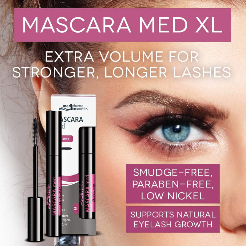 Medipharma Cosmetics Black Mascara Med XL Volume - Natural Paraben Free Eyelash Growth Mascara for Stronger Longer Eyelashes - Made for Sensitive Eyes, Contact Lens, Best Eye Makeup - BeesActive Australia