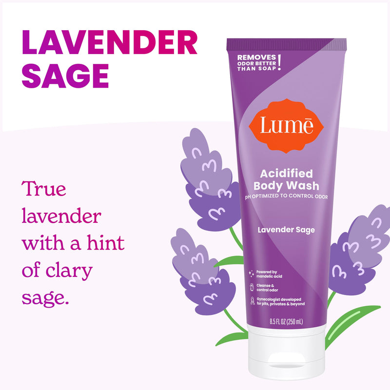 Lume Acidified Body Wash - 24 Hour Odor Control - Removes Odor Better than Soap - Moisturizing Formula - SLS Free, Paraben Free - Safe For Sensitive Skin - 8.5 ounce (Lavender Sage) 2 Pack - BeesActive Australia