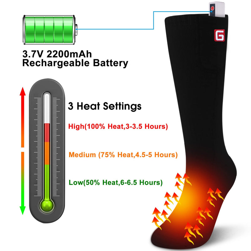 Magnolia Heated Socks, Men Women Electric Rechargeable Battery Powered Socks Winter Warm Foot Warmers with 3 Heat Settings, Thermal Socks for Skiing Camping Motorcycling Medium Black - BeesActive Australia