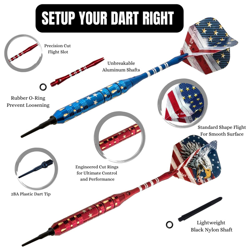 SHOT TAKER CO. EST. 2017 Soft Tip Darts Set - Professional Darts for Electronic Dartboard - Includes Brass Barrels + Plastic & Aluminum Shafts + Rubber O'Rings + Flights + 50PC 2BA Tips + Wrench 19g-USA-STC10421 - BeesActive Australia