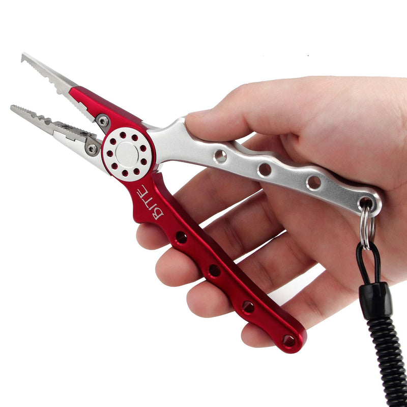 BITE FISHING TACKLE 7 inch Fishing Pliers, Aluminum Fishing Tools, Saltwater Resistant Fishing Gear with Corrosion Resistant Coating and Rubber Handle，Fishing Gifts for Men red - BeesActive Australia