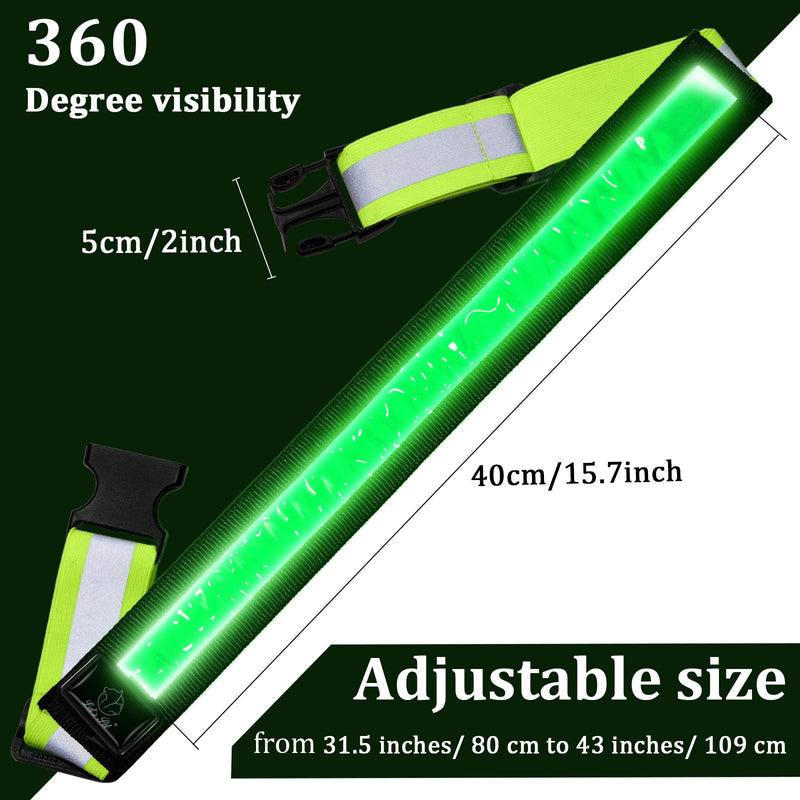 2 Pieces LED Reflective Belt USB Rechargeable Running Waist Belt High Visibility Reflective Belt Flashing Safety Belt for Running, Walking, Cycling, Women, Men, Kids Neon Green - BeesActive Australia