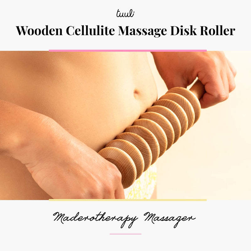 Tuuli Accessories Anti Cellulite Massage Disc Massager Roller with Handle Maderotherapy Wooden - BeesActive Australia