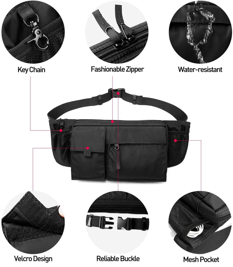 [AUSTRALIA] - Large Waterproof Black Waist Bag Fanny Pack For Men Women Belt Bag Pouch Hip Bum Bag Chest Bag with Adjustable Strap, Premium Lightweight Fanny Pack For Gym Fitness Workout Travel Work Commuting 